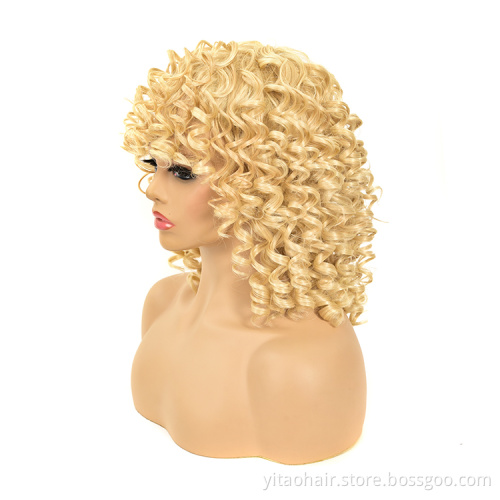 Curly Human Hair Wigs Full Lace Golden spring volume wig